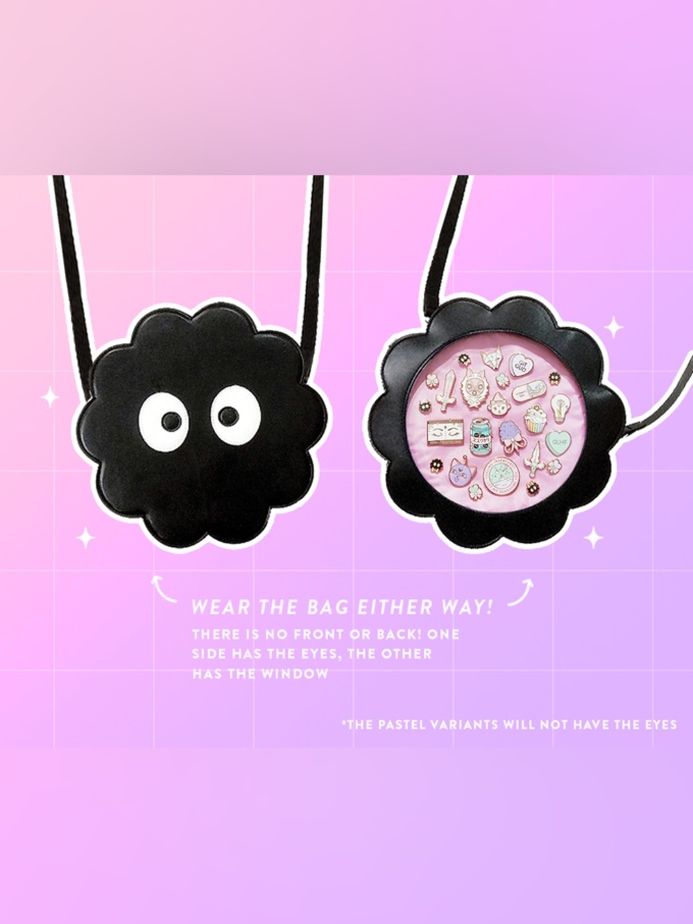 Black Cloud Reversible Crossbody Bag with Clear Window for Pins